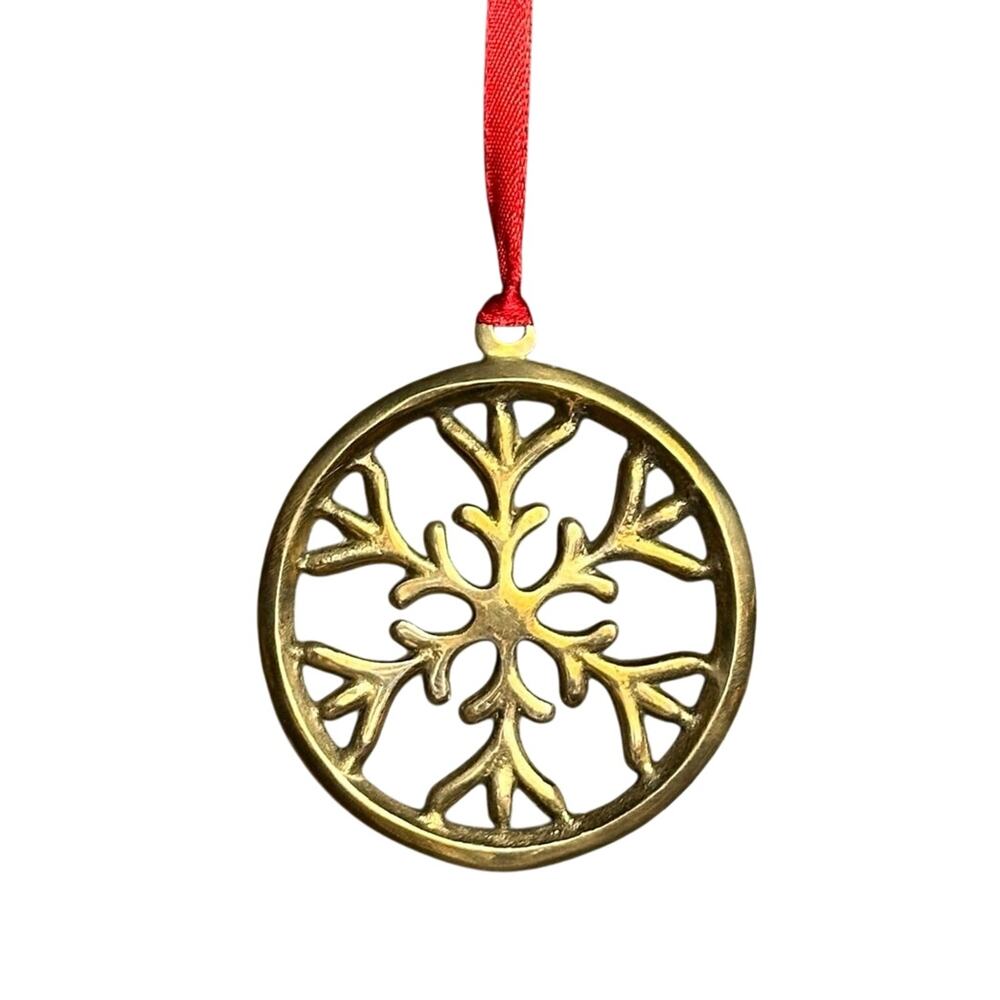 Vintage solid brass openwork snowflake 3” Christmas ornament winter decor
